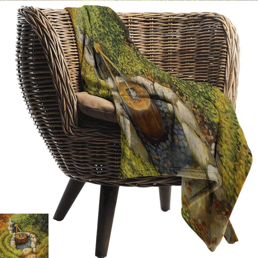 EwaskyOnline Zen Garden Flannel Blanket Tranquil Nature Scenery with a Stone Lantern and Water Basin Early Autumn Season Blanket on Bed Sofa Bedding 84" W x 70" L Multicolor