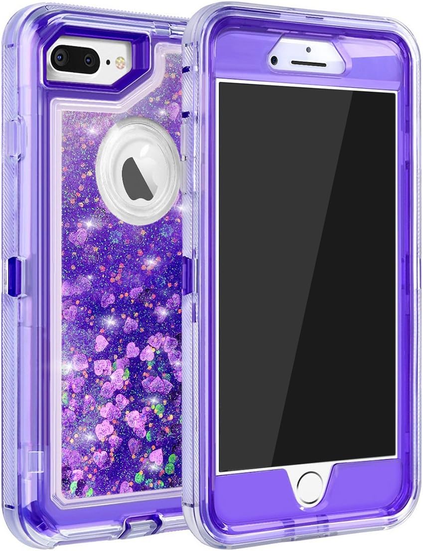 MAXCURY Case for iPhone 8 Plus, iPhone 7 Plus, iPhone 6 Plus, Glitter Liquid Quicksand Heavy Duty Full Protection Shockproof Case for iPhone 8 Plus/7 plus/6s Plus/6 Plus in 5.5 Inch (Purple)