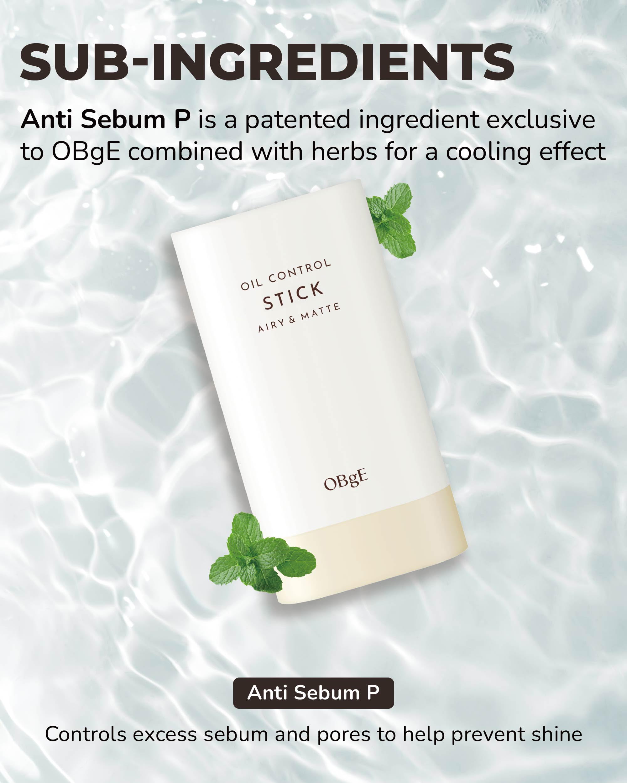 OBgE Oil Control Stick (0.6oz) - Non-Greasy, Soothing & Cooling Facial Care. High Defense. Lightweight, Long-Lasting Protection, Oil Absorption, No Clumps. Travel Essentials. Witch Hazel, Mint.