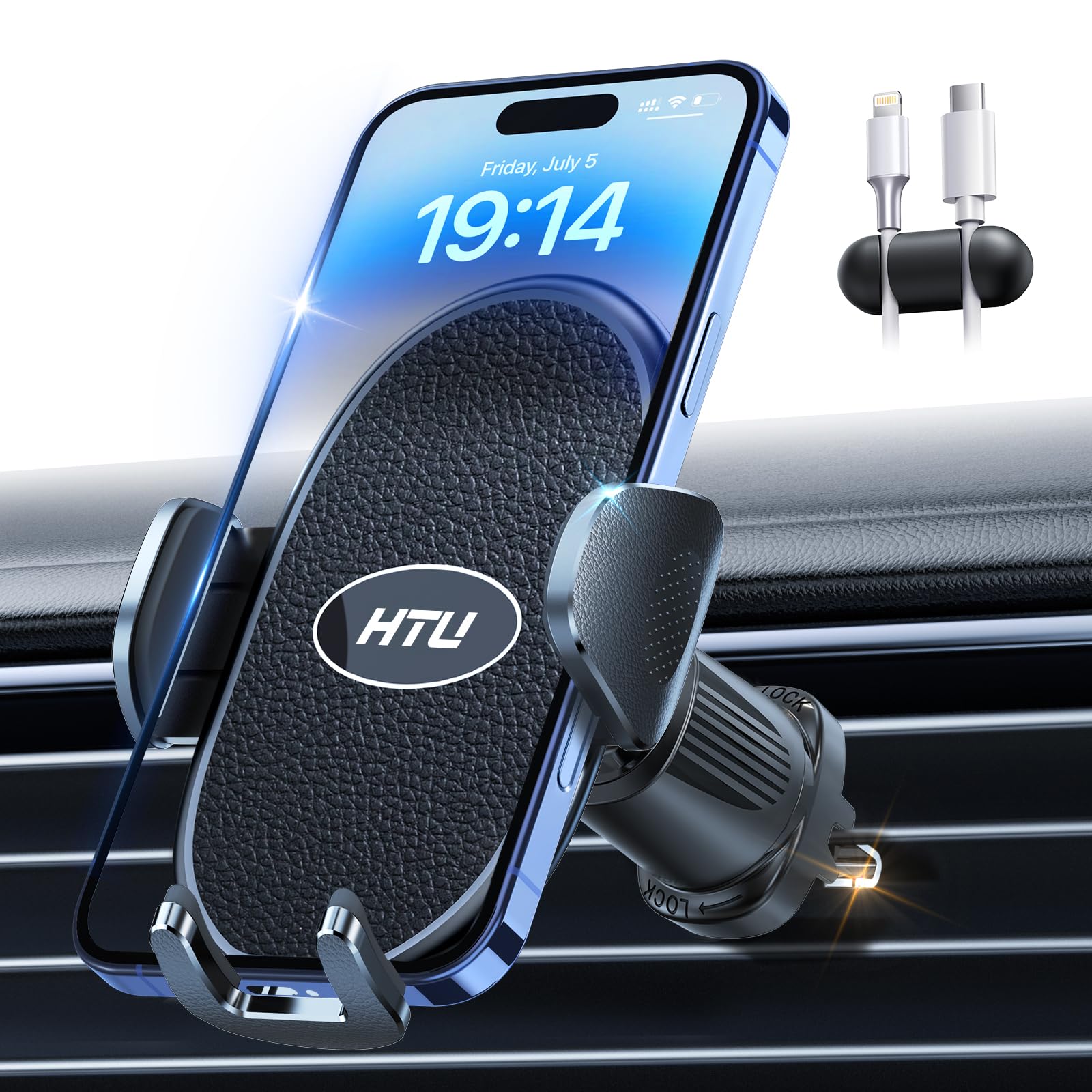 Photo 1 of HTU ?Military-Grade? Car Phone Holder,?Strongest & Longest Steel-Hook? Car Vent Mount, Handsfree 360° Adjustable Automobile Cradle Air Clip Stand for iPhone 16 15 14 13 12 Pro Max Samsung, Black