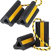 OULEME Heavy Duty Rubber Wheel Chocks, 2 Pair, Non-Slip Tire Stopper Blocks with Rope, for RV Camper Travel Trailers Motorhom