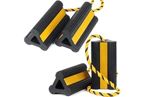 OULEME Heavy Duty Rubber Wheel Chocks, 2 Pair, Non-Slip Tire Stopper Blocks with Rope, for RV Camper Travel Trailers Motorhome Aircraft Car Truck