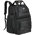 FASITE Tool Bag Backpack - Heavy Duty Professional Storage & Organizer for Contractor, Electrician, Plumber, HVAC, Large Front Flap Fit 13" -17" Laptops Notebook, Black