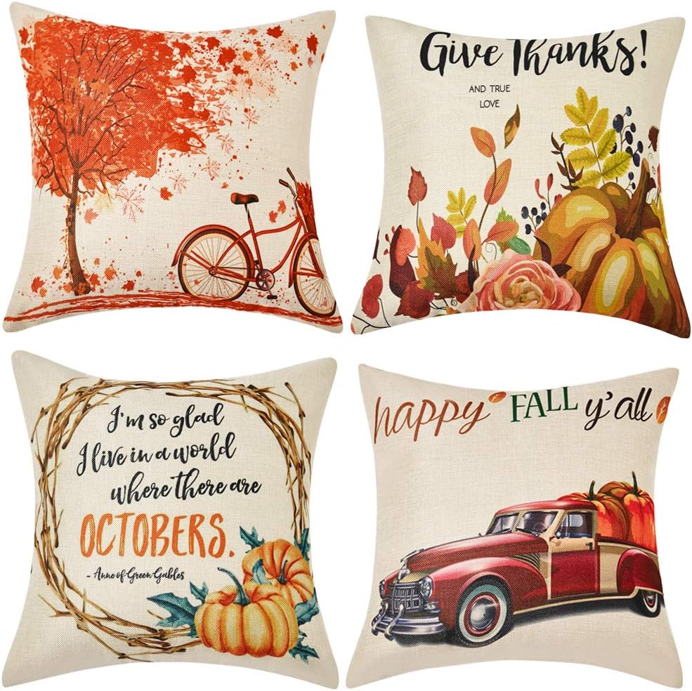 Amazon Com Wlnui Set Of 4 Thanksgiving Pillow Covers Give Thanks