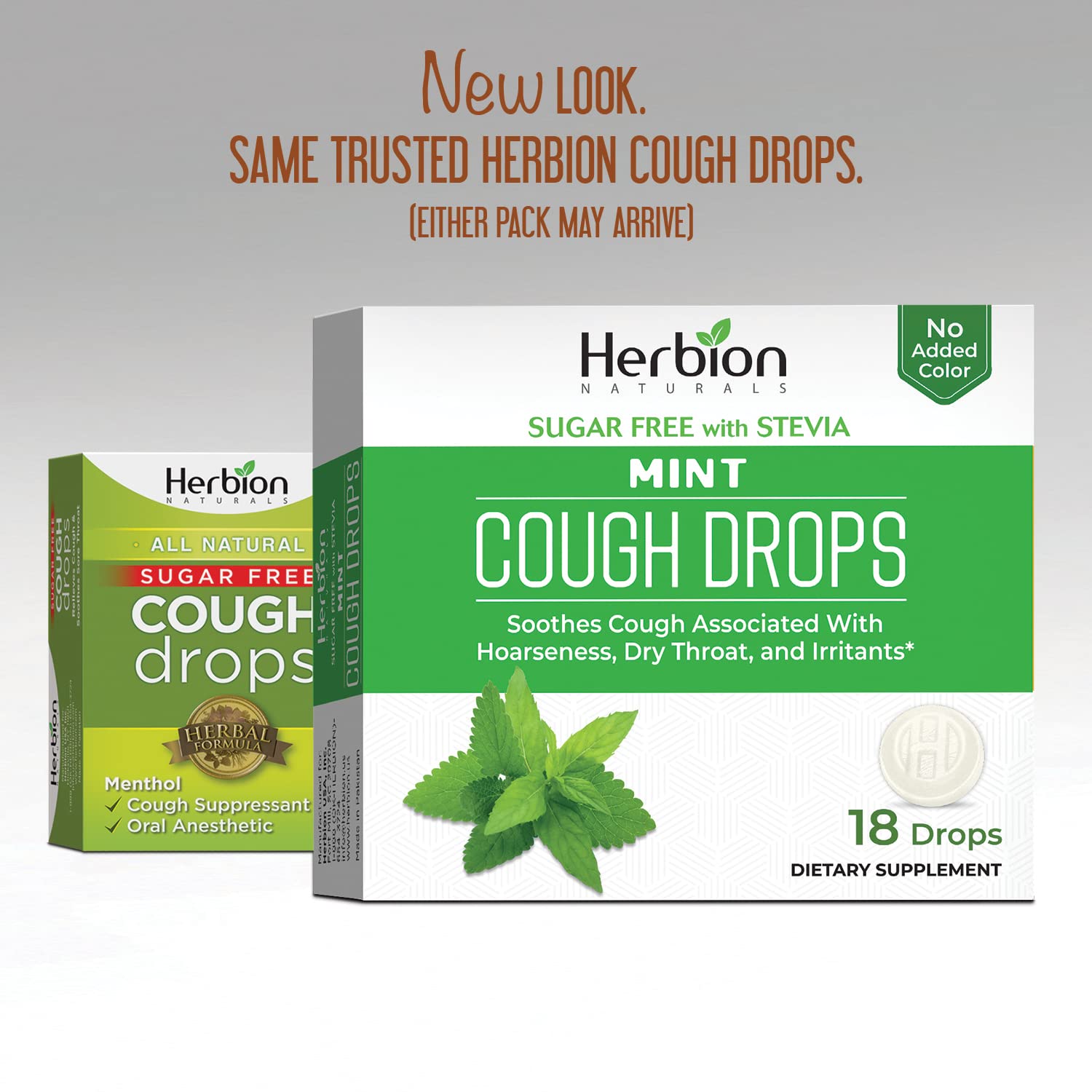HERBION Naturals Cough Drops, Sugar Free with Stevia, Dietary Supplement, Soothes Cough, for Adults & Children Over 6 Years, 18 Count, Mint, Pack of 1