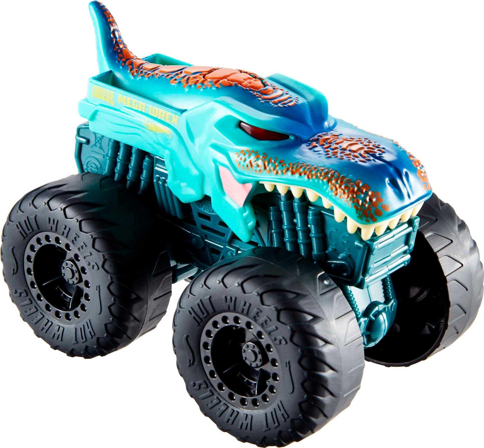 Hot Wheels Monster Trucks Roarin' Wreckers Mega Wrex 1:43 Scale Truck with Lights & sounds, Plays Theme Song, Toy for Kids 3 Years Old & Up