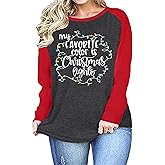 Plus Size Christmas Shirts Women My Favorite Color is Christmas Lights Shirt Plaid Raglan Long Sleeve Tops