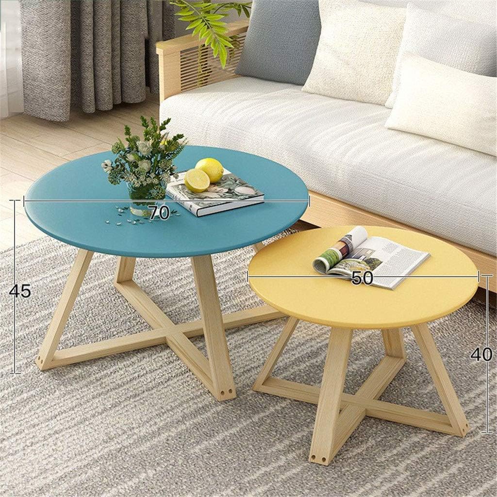 Amazon Com Double Spell Wooden Small Coffee Table Mini Small Table Bedroom Small Modern Minimalist Creative Small Round Table Wooden Candy Color Small Side Table Color Big Blue And Little
