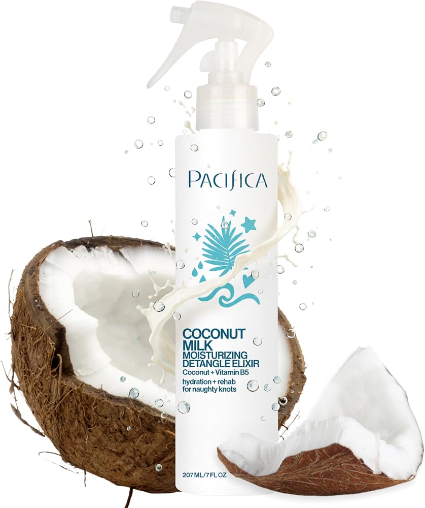 Pacifica Coconut Milk Hair Detangler Spray – Leave-In Conditioning Elixir for Tangle-Free Hair – Instantly Detangles Knots, A