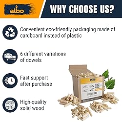 ALBO Wooden Dowel Pins 100 Pack Assorted Sizes 1/2