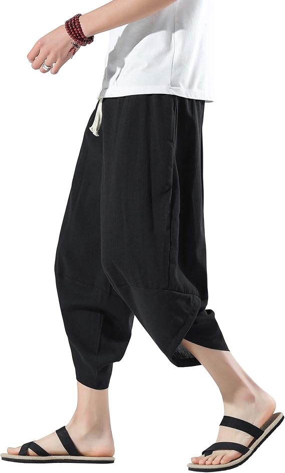 Amazon Co Jp サルエルパンツ メンズ ワイドパンツ 夏用 ズボン 無地 ぱんつ 涼しい リネンパンツ 大きいサイズ 7分丈 ハーフパンツ ゆったり ボトムス エスニック 袴パンツ 春 夏 服 ファッション小物
