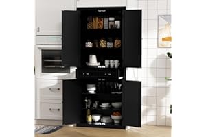 ARTPOWER Kitchen Pantry Storage Cabinet with Drawer and Adjustable Shelves, Pantry Cabinet for Kitchen, Bathroom or Hallway, Black