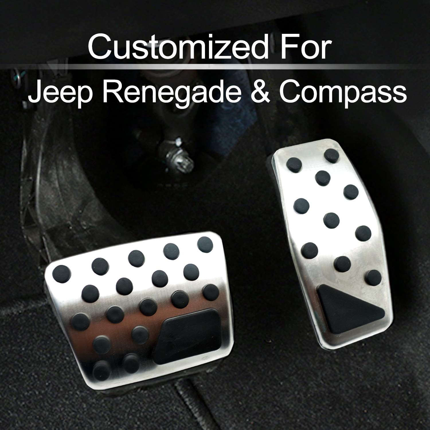 Gas and Brake Pedal Cover Compatible with fit for 2015-2018 Jeep Renegade (BU), 2018-2019 Jeep Compass (MP), 2015-2018 Fiat 500X Automatic Transmission Only, by MECHCOS