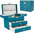 Dajasan Jewelry Box Organizer, Jewelry Holder Organizer Box, 4 Layers Leather Jewelry Storage Box, Gift Idea for Women, Girlfriends, Wife or Mother (Blue)