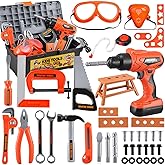 Kids Tool Set – Zealous 48 pcs Toddler Tool Set with Tool Box & Electronic Toy Drill, Pretend Play Kids Toys, Toy Construction Tools for Kids Ages 3,4,5,6,7,8 Years Old (A-Orange)