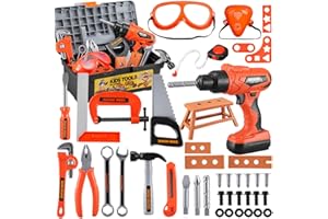 ZEALOUS TOYS Kids Tool Set – Zealous 48 pcs Toddler Tool Set with Tool Box & Electronic Toy Drill, Pretend Play Kids Toys, Toy Construction Tools for Kids Ages 3,4,5,6,7,8 Years Old (A-Orange)