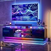 Nordivale 70” High-Glossy TV Stand with 2 Side Cabinets, Modern Stylish TV Console with 3 Layer LED Lights,Gaming TV Media Co