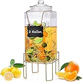 Drink Dispenser,2 Gallon Drink Dispensers for Parties,Beverage Dispenser with Stand,Glass Lid and Stainless Steel Spigot Leak-proof, Ideal for Lemonade,Juice, Tea, and Party Drinks