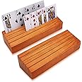 Iswabard Card Deck Stand Set of 2 Playing Cards Holder for Kids Elder Wood Racks Tray for Organizing on Game Bridge Adults Canasta Uno Skipbo 5 Crowns(orange)