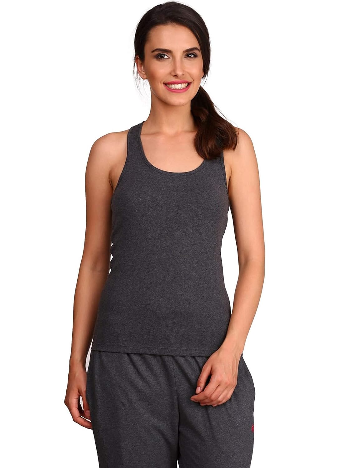 Jockey Women's Cotton Racerback Tank Top (1467_Charcoal Melange_Large
