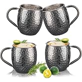UNISWEET Moscow Mule Mugs Copper Cups Set of 4 Copper Mugs with 304 Stainless Steel Lining,Perfect For Wine, Beer, Cold Drink, Bar, Party, Gifts