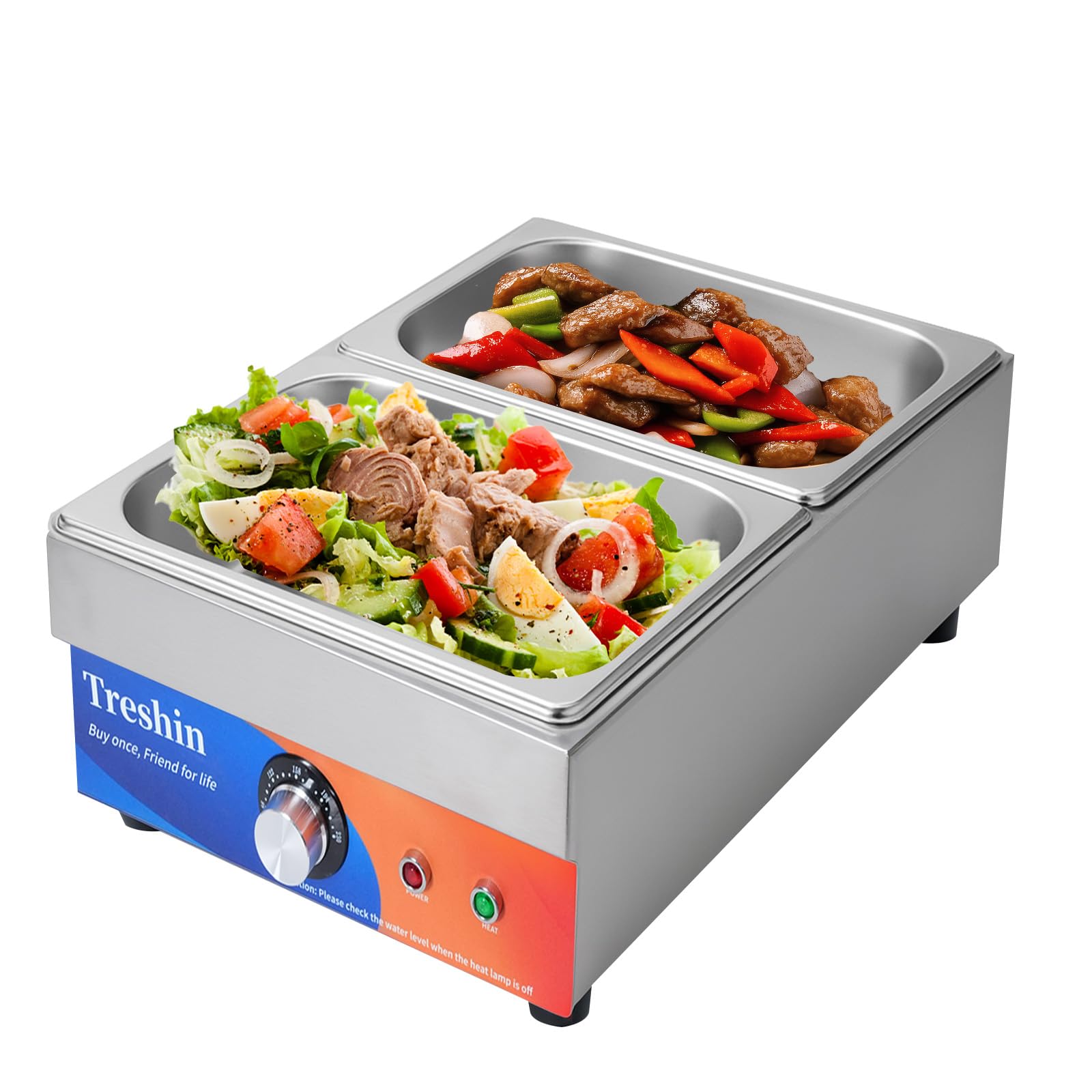 Photo 1 of **USED**Treshin 2 Pan Commercial Food Warmer, Stainless Steel Bain Marie Food Warmers Steam Table 15 Qt 1200W with Temperature Control & Lid for Home, Catering, Restaurants