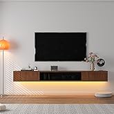 FurniNova High Gloss Floating TV Stand,47'' Wall Mounted TV Console,Under TV Floating Shelf,Floating TV Cabinet with 3 Doors for Bedroom Living Room(Walnut)