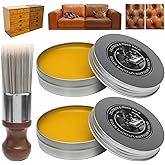Leather Furniture Salve & Brush Set (2 Cans), All-in-One Leather Conditioner & Wood Polish for Care of Furniture, Car Seats, Bags, Shoes & Upholstery