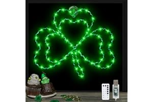 DONSAJI St Patricks Day Lights, 14.5" Shamrock Lights St Patricks Day Decoration Window Lights Green Light USB Operated with Remote 8 Modes, St Patricks Day Party Decor Shamrock Decoration