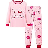 Mikrdoo Girls Pajamas Kids Soft Cute Cotton Long Sleeve 2 Piece Stretchy Snug Fit Pjs Set for Girls Size 4-14Y