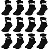 LAETBBE Boys Socks Kids Toddler Crew Socks Boys Athletic Sock Black for Boy Girls 12 Pairs,1-14 Years.