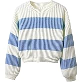 BEAUDRM Girl's Striped Sweater Cute Sweaters Long Sleeve Drop Shoulder Pullover Knit Tops