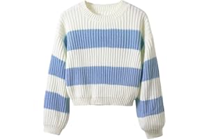 BEAUDRM Girl's Striped Sweater Cute Sweaters Long Sleeve Drop Shoulder Pullover Knit Tops