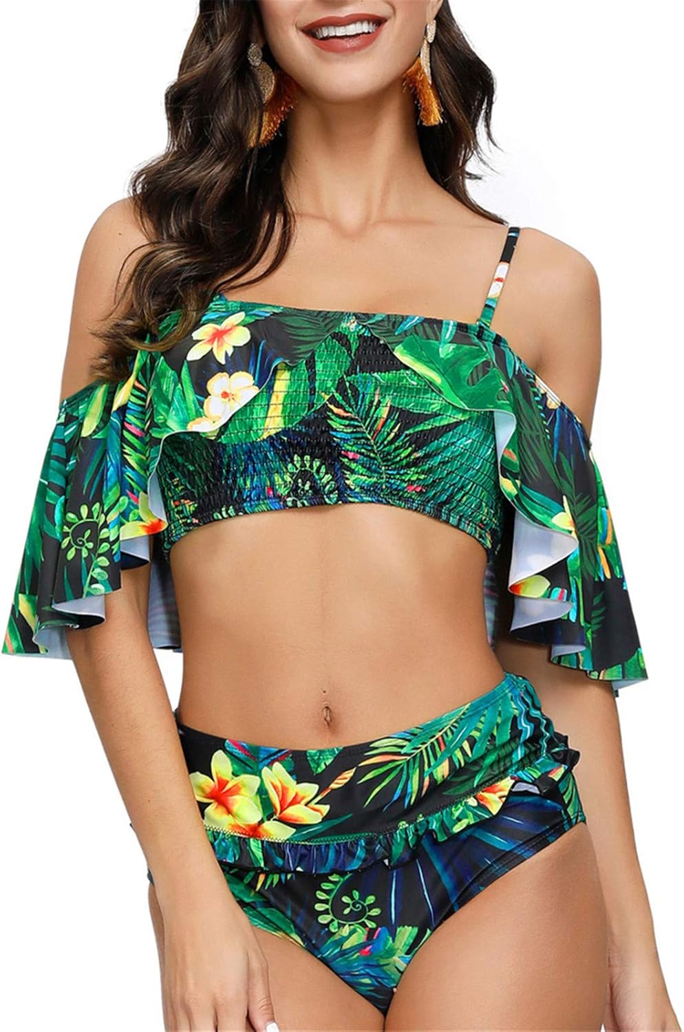 high waisted off shoulder bikini