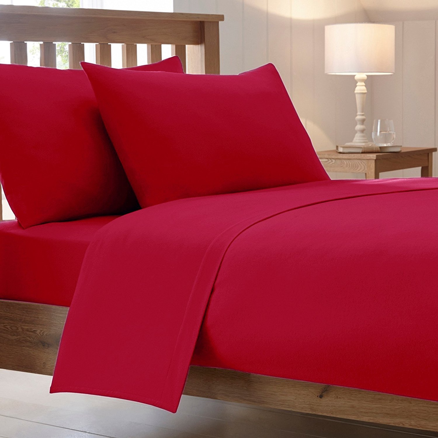 40 Cm / 16" Inch Extra Deep Luxury Combed Poly Cotton Bed Fitted Sheets Non Iron Percale Plain Sheet Bedding(Red, King)