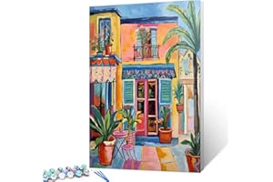TUMOVO Romantic Storefrontc DIY Paint by Numbers for Adults Beginner,Fashion Building Pictures Arts Craft Home Wall Art Decor,Summer Landscape Oil Painting Kits Kids Adults,Boho Gift 16x20 inch (Flameless)