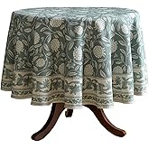 ISAENNE Designer Grayish Green Linen Small Round Tablecloth,Floral Stain Resistant Table Cloth,Fall Vintage Decor Tablecloths for Dining Thanksgiving Kitchen Party,Diameter 55"-Andrew A
