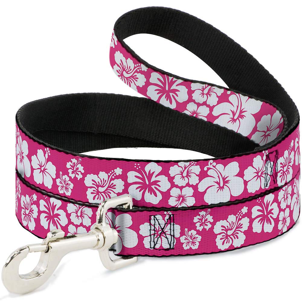 Buckle Down DL-6FT-W30853 Hibiscus Neon Pink/White Dog Leash, 6'