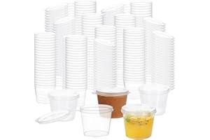 CYEAH 400PCS 1 oz Small Plastic Containers with Lids, Jello Shot Cups with Lids, Disposable Portion Cup BPA Free for Sauce, C