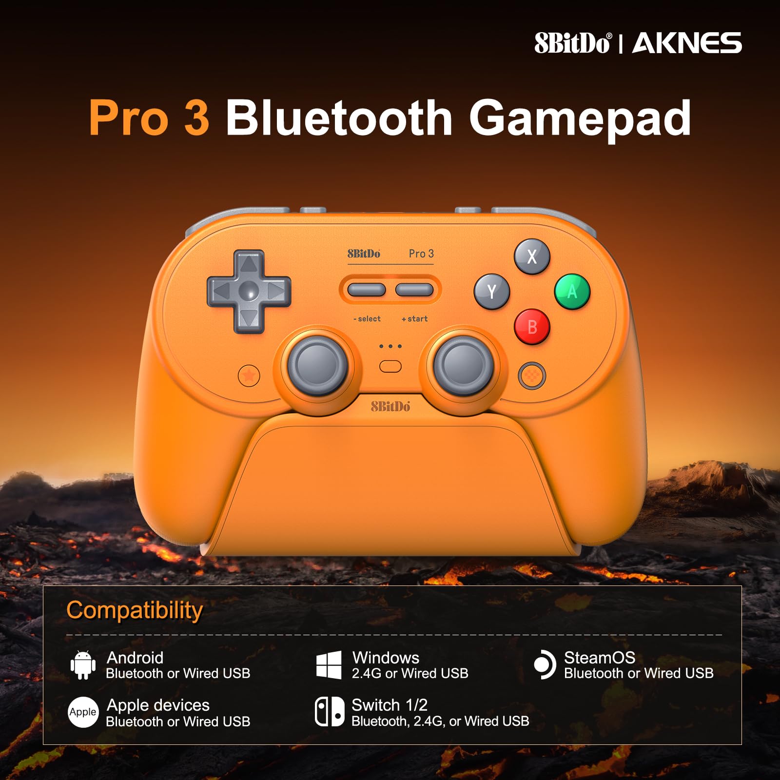 8BitDo Pro 3 Bluetooth Controller for Switch/Switch 2,TMR Joysticks,Programmable Pro Back Buttons&R4/L4 Bumpers,Hall/Tactile Triggers,Swappable ABXY Buttons,for Windows,Apple,SteamOS,Android - Orange
