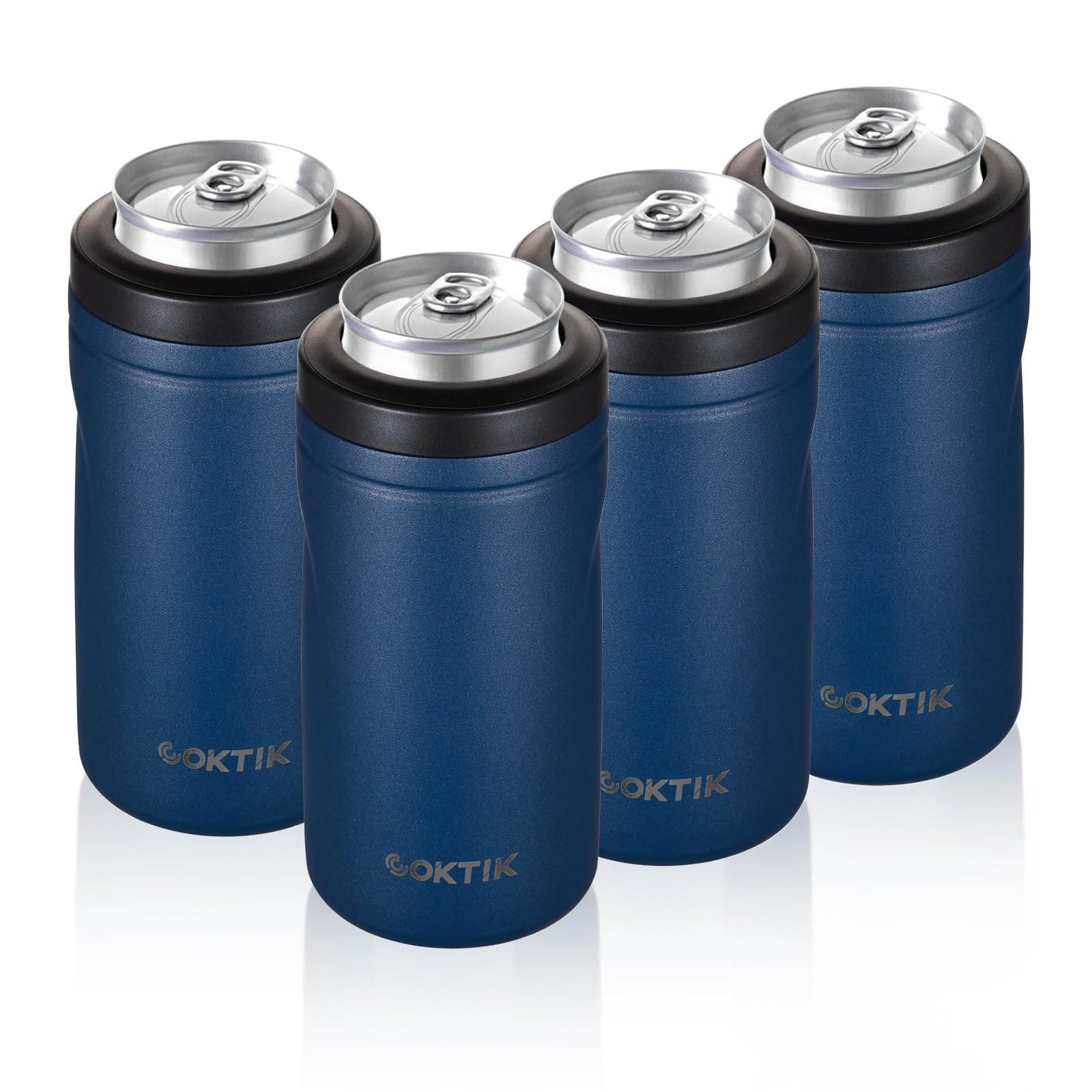 COKTIK 4 in 1 Insulated Can Cooler, 4 Pack Double Wall Slim Can Cooler Set for 12 oz Regular or Slim Cans & Beer Bottle (Navy) Image