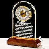 Glass Retirement Clock With Wooden Light Base - Happy Retirement Plaque for Women Men Colleagues Boss Friend - Farewell Gift Idea for Her Going Away - Retired Keepsakes for Teacher Doctor