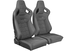 WIILAYOK 2 Pack Racing Seats, Universal PVC Leather Bucket Seats with Dual Lock Sliders for Front-Back Adjustment - Automotive Racing Seats for Cars, Gray
