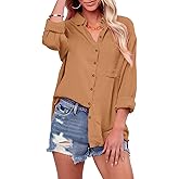 siliteelon Womens Button Down Shirts Cotton Long Sleeve Oversized Boyfriend Blouses Collared Dress Tops with Pockets