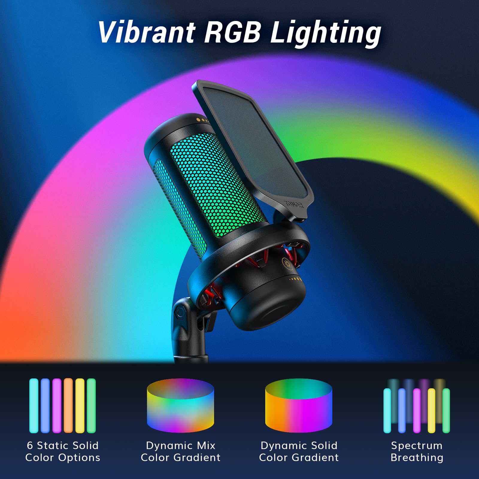 TONOR USB Gaming Microphone for PC, Cardioid Condenser Mic with Adjustable RGB Modes & Brightness, Quick Mute, Gain Control, for Streaming, Podcasting, Recording, PS4/5 Desktop Mic TC310
