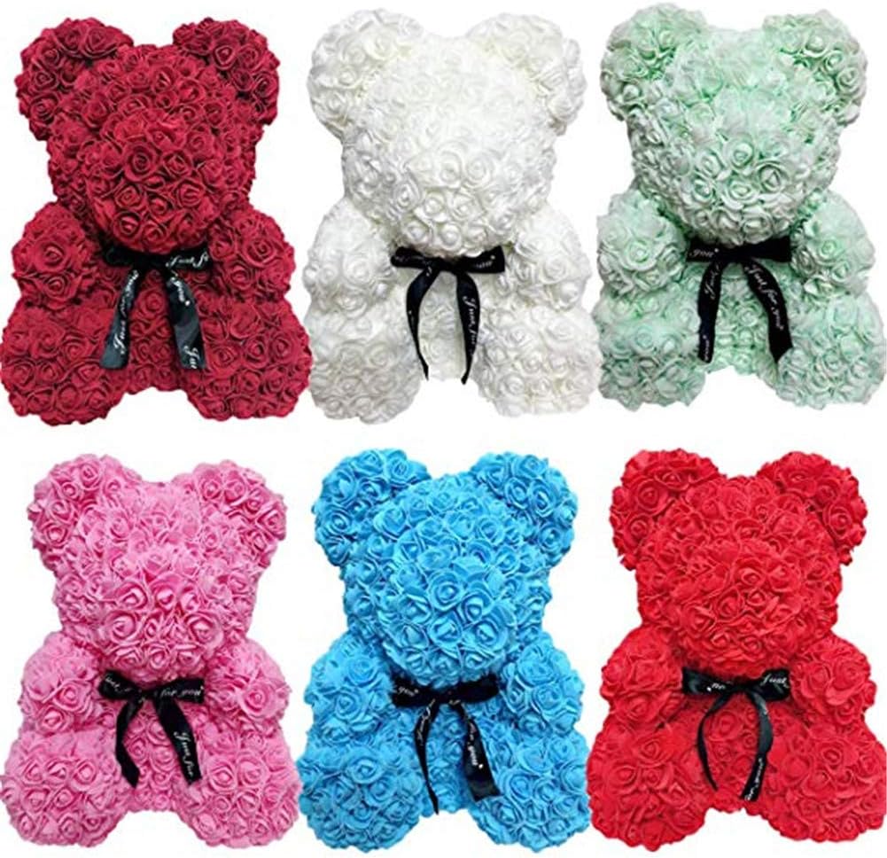 Rose Flower Bear-10/16 Inch Gift for Mothers Day, Valentines Day, Anniversary's,Birthdays, Bridal Showers,Mothers (Wine Red, 10 inch)