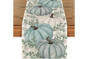 Artoid Mode Buffalo Plaid Pumpkins Leaves Eucalyptus Fall Table Runner, Autumn Thanksgiving Kitchen Dining Table Decoration for Home Party Decor 13x72 Inch