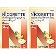 Nicorette Nicotine Gum Stop Smoking Aid, 4 mg, Fruit Chill Flavor - 2x100 Count