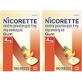Nicorette Nicotine Gum 4mg, Quit Smoking Aid, Fruit Chill, 100 Ct, 2 Pack | Reduces Nicotine Cravings and Withdrawal Symptoms, Intense Craving Relief, Portable Smoking Cessation Gum