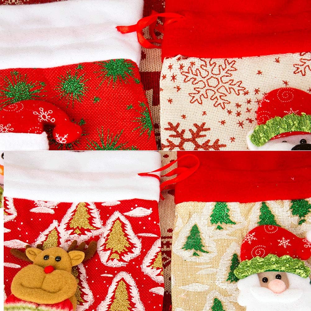 Camelliass 4pcs Christmas Drawstring Gift Bags 25x20cm Reusable Burlap Bags Candy Pouch Bags Candy Treat Bags Assorted Wrapping Bags for Holiday Party Supplies Xmas Gifts - Image 4